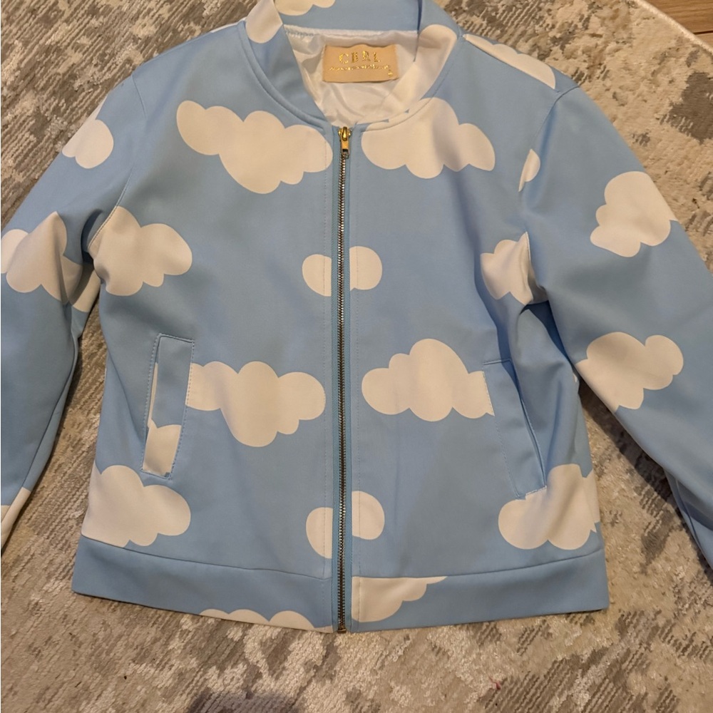 Sky Blue Cloud Pattern Print Bomber Jacket - image 4